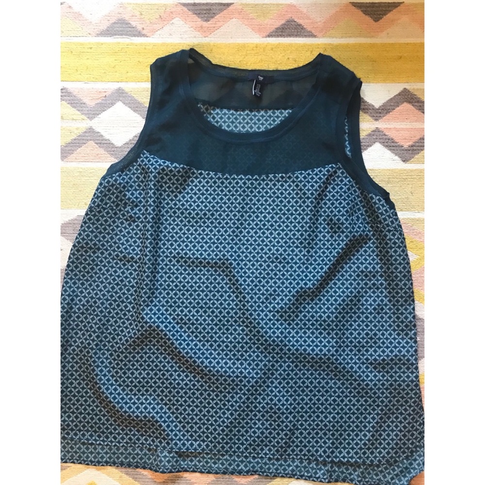 Gap Women’s Shell Tank with Sheer Panel in Teal XL